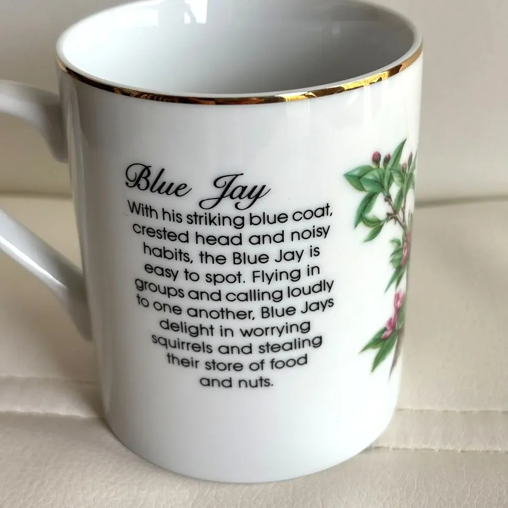 John James Audubon Blue Jay Mug 1985 Porcelain Bird Coffee Tea Cup Gold Trim